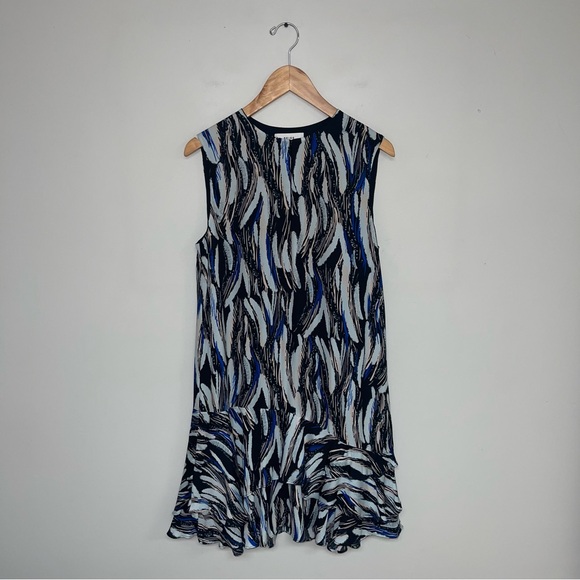 Reiss Dress Women's Size 6 US Black Blue Grey Abstract Ruffle Sleeveless Mini - Picture 2 of 13